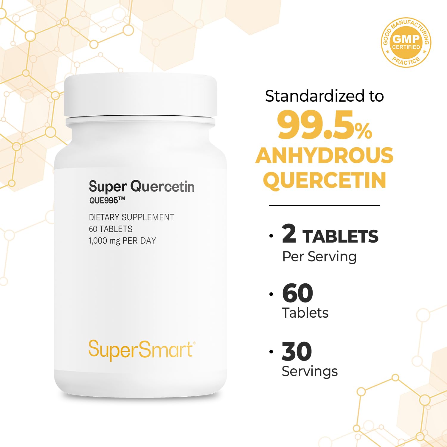 Supersmart - Super Quercetin 1000mg per Day (Patented QU995) - High Purity Quercetin Supplement - Natural Bioflavonoids | Non-GMO & Gluten Free - 60 Tablets - Image 5