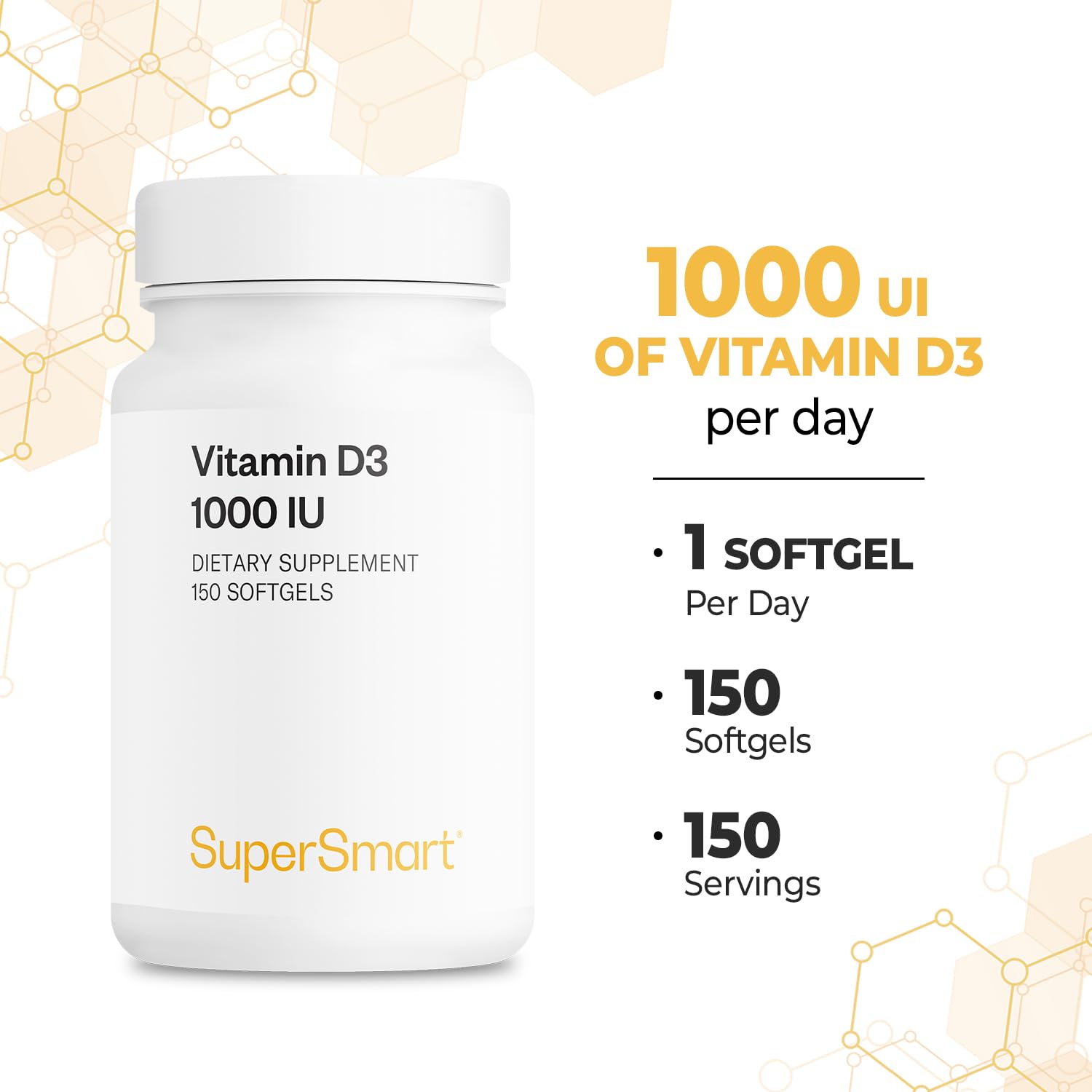 Supersmart - Vitamin D3 1000 IU Per Day - Vitamins for Strengthen Bones - Cells Protector | Non-GMO & Gluten Free - 150 Softgels - Image 5