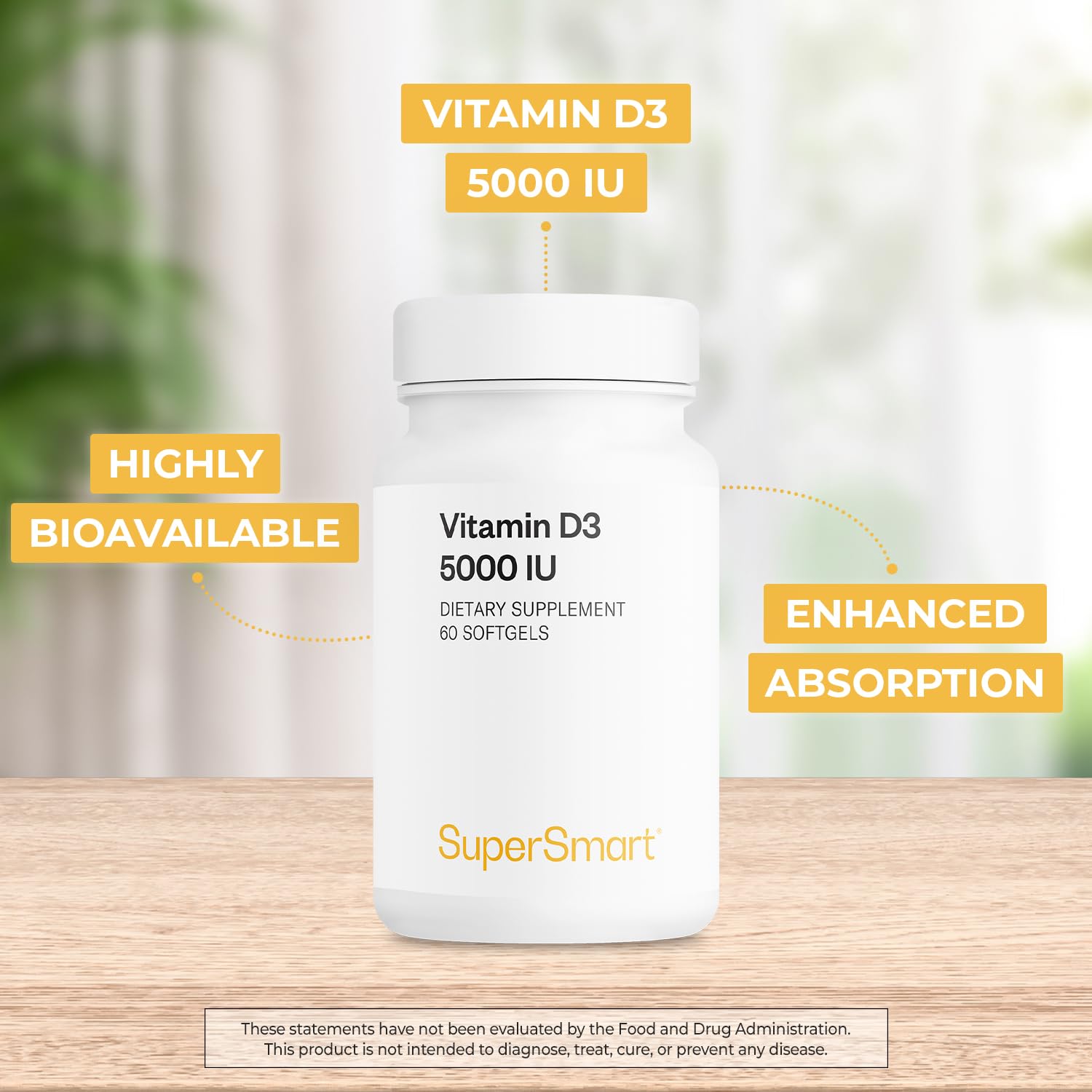 Supersmart - Vitamin D3 5000 IU per Day (125mcg) - High Potency & Bioavailability - with Sunflower Oil | Non-GMO & Gluten Free - 60 Softgels - Image 3