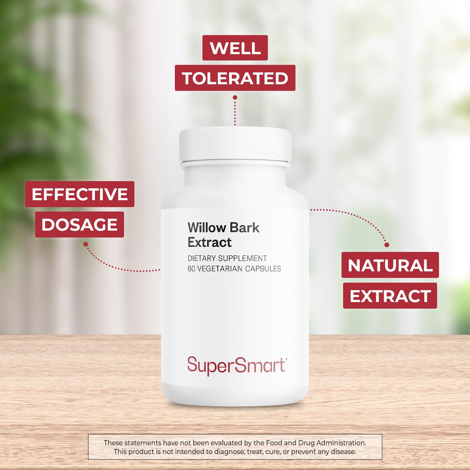 Supersmart - Willow Bark Extract 530mg per Day (High Potency) - 15% Salicin - Natural Willow Bark Herb Supplement | Non-GMO & Gluten Free - 60 Vegetarian Capsules - Image 3