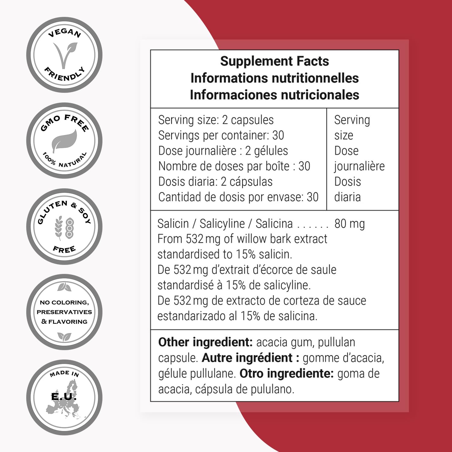 Supersmart - Willow Bark Extract 530mg per Day (High Potency) - 15% Salicin - Natural Willow Bark Herb Supplement | Non-GMO & Gluten Free - 60 Vegetarian Capsules - Image 4