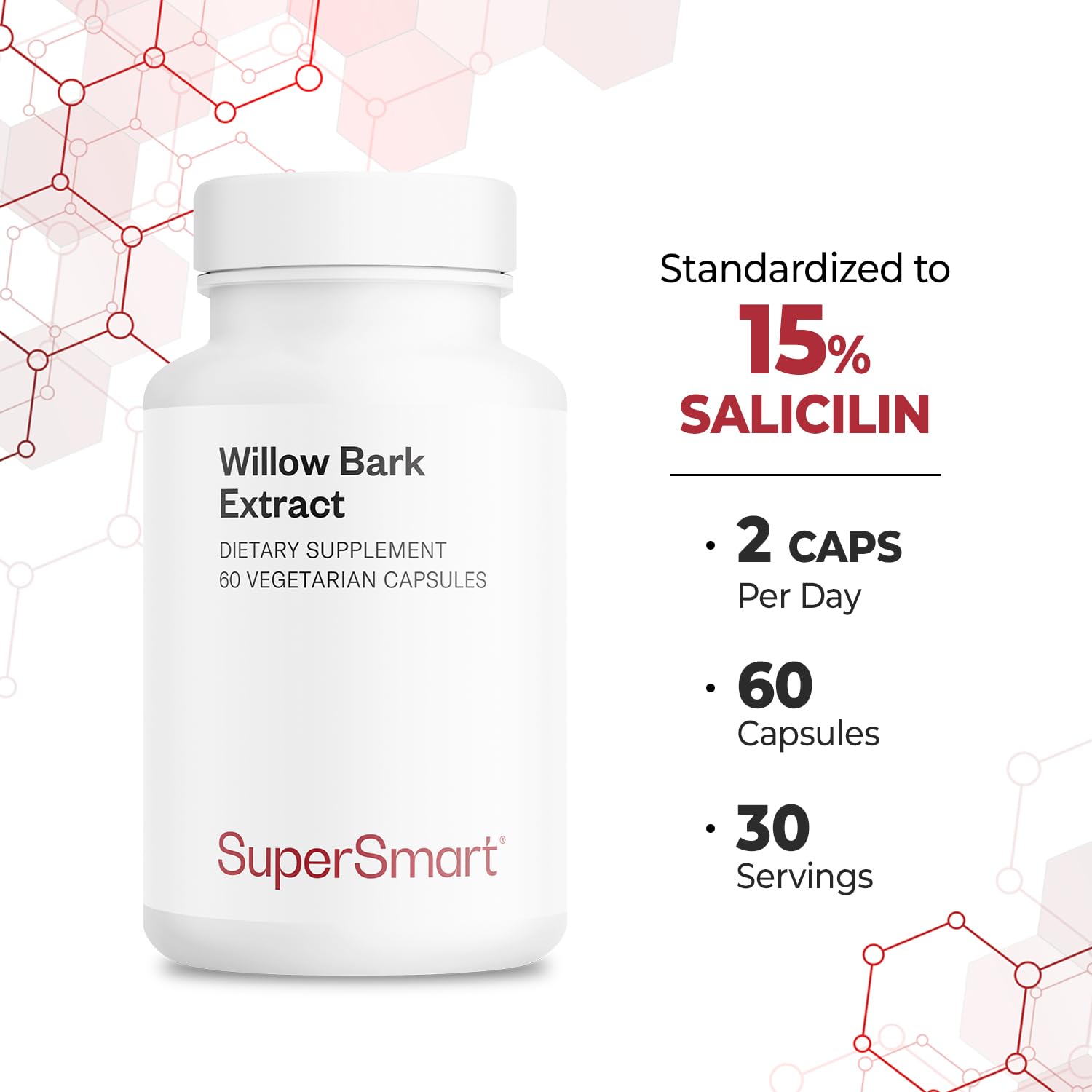 Supersmart - Willow Bark Extract 530mg per Day (High Potency) - 15% Salicin - Natural Willow Bark Herb Supplement | Non-GMO & Gluten Free - 60 Vegetarian Capsules - Image 5