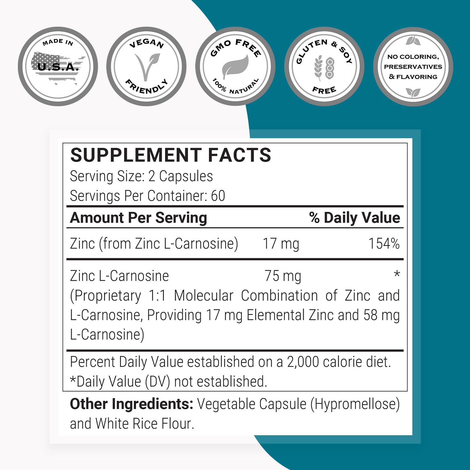 SuperSmart - Zinc L-Carnosine 75mg per Day (Well-Tolerated) - Zinc Carnosine Supplement | Non-GMO & Gluten Free - 120 Vegetarian Capsules - Image 4