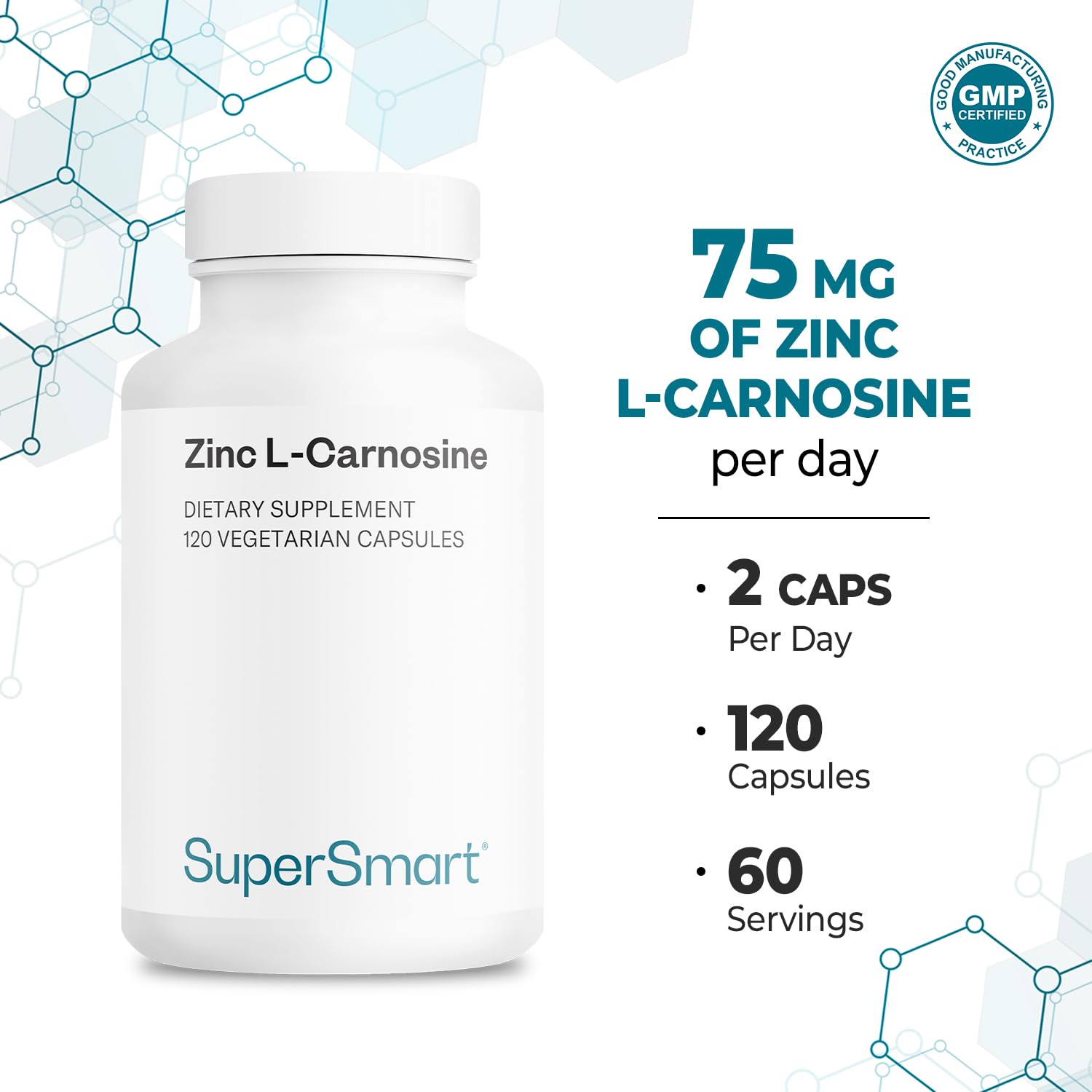 SuperSmart - Zinc L-Carnosine 75mg per Day (Well-Tolerated) - Zinc Carnosine Supplement | Non-GMO & Gluten Free - 120 Vegetarian Capsules - Image 5